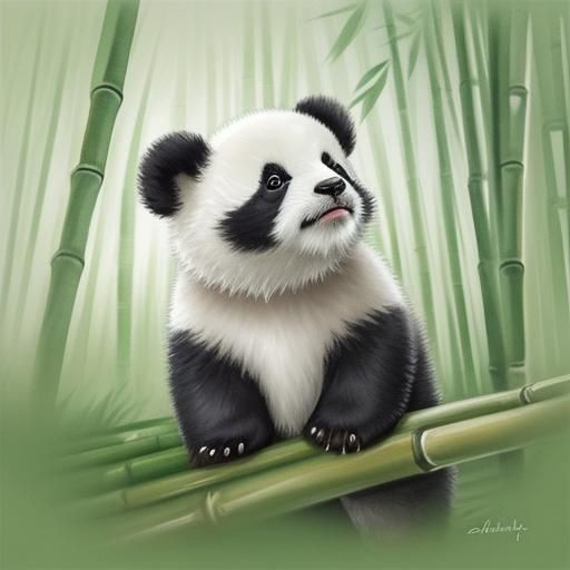 Whimsical Watercolor: Panda Cub in Bamboo Forest