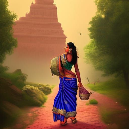 Indian Girl in Saree: Detailed Matte Painting