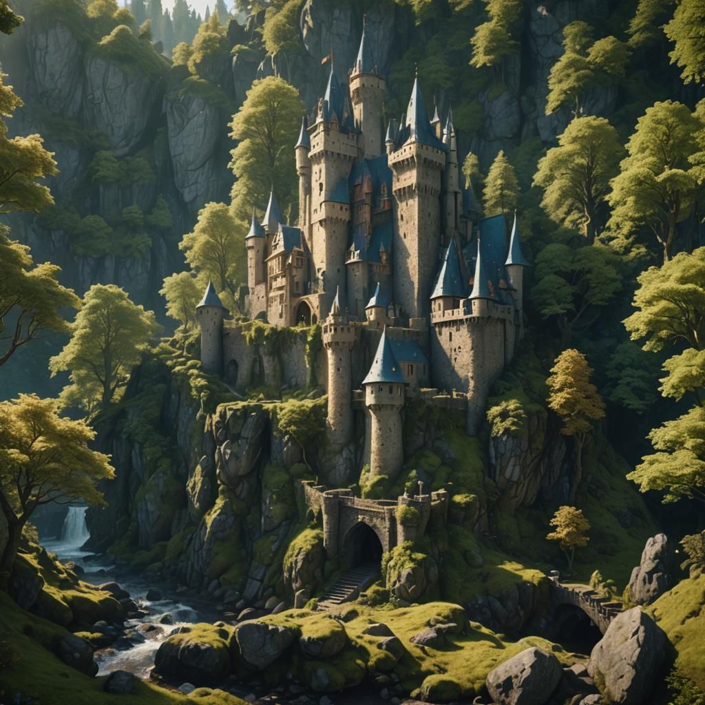 Medieval Castle in Forest: Fantasy Matte Painting