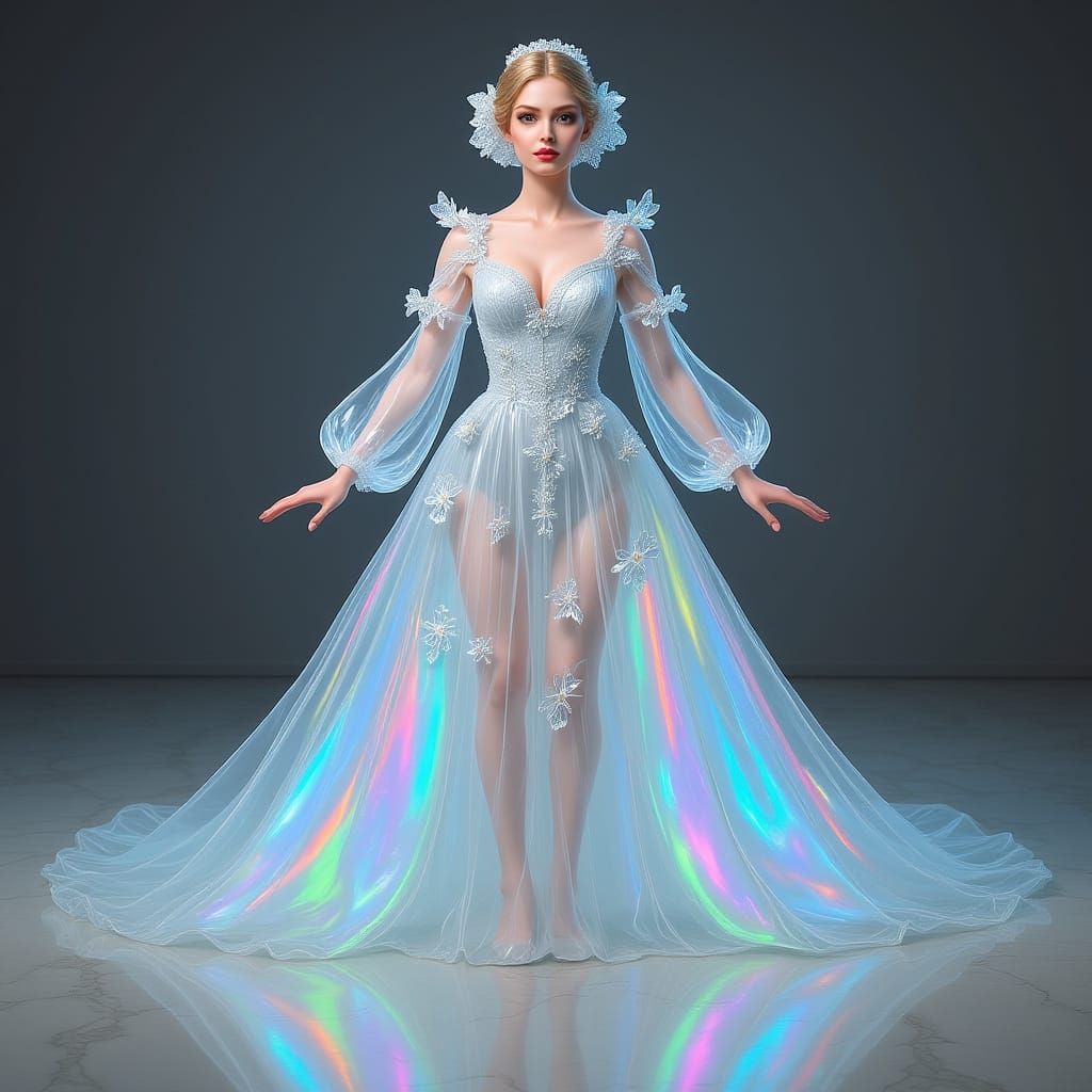 Glass Woman in Flowing Crystalline Dress