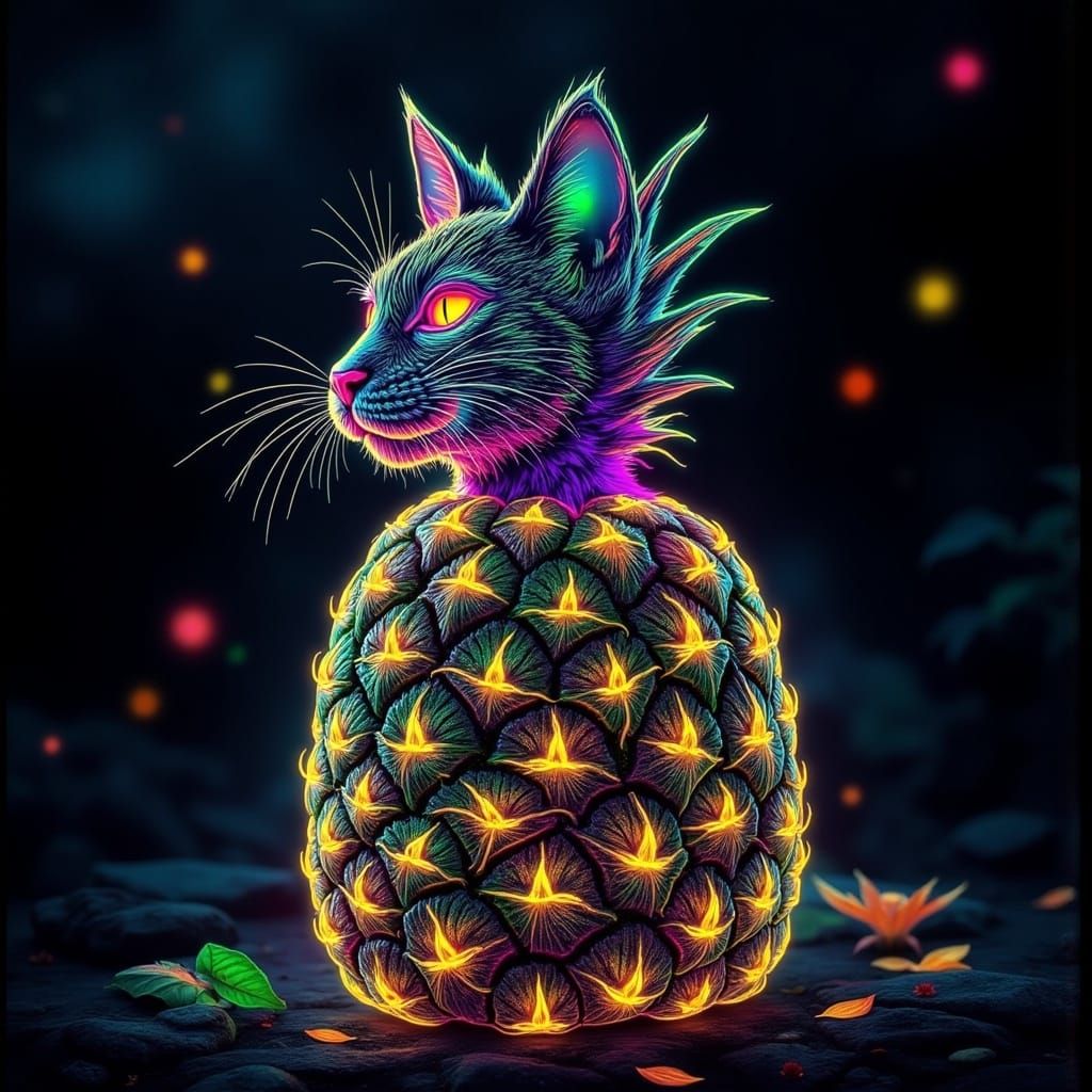 Hyperrealistic Pineapple Cat in Cinematic Lighting