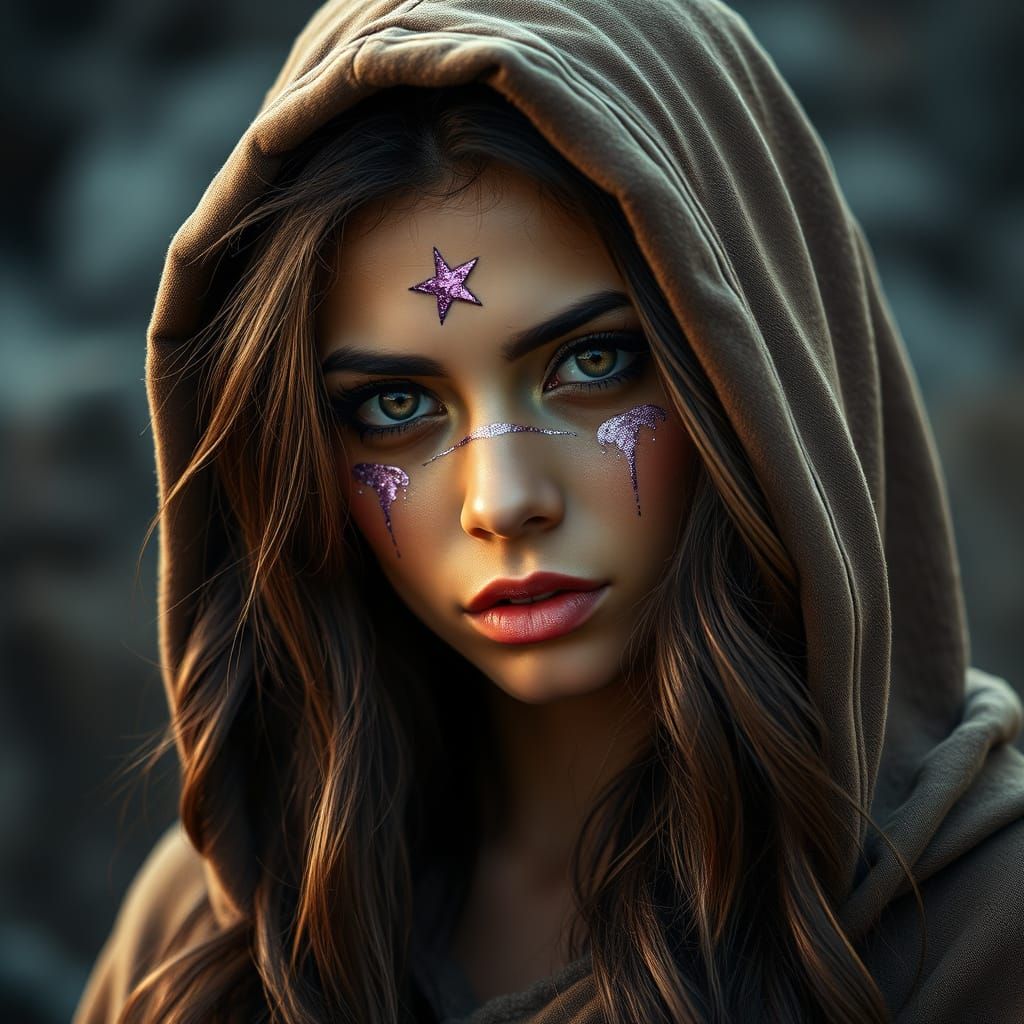 Latina Woman with Purple Glitter Tears