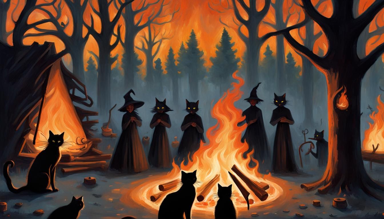 Black Cat  near a Bonfire