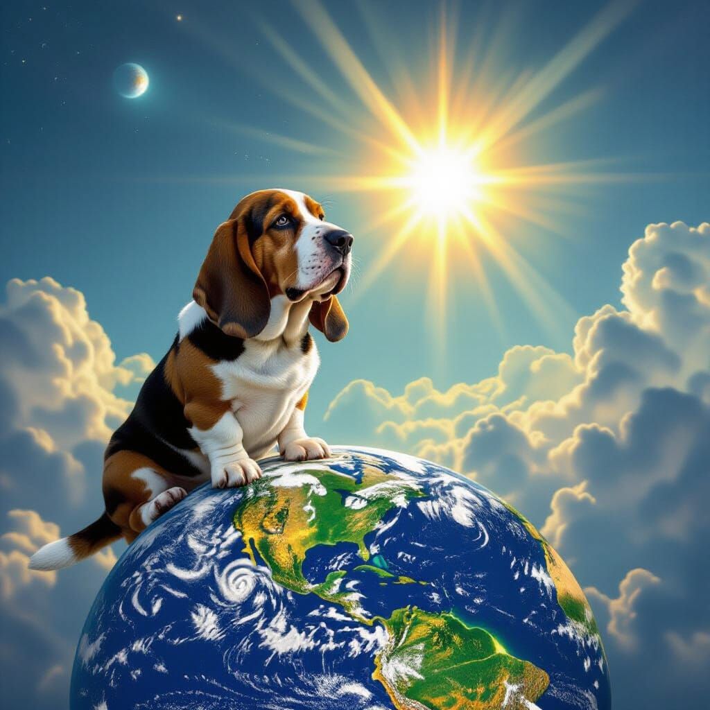 Basset Hound Surveys Earth Under Brilliant Sun