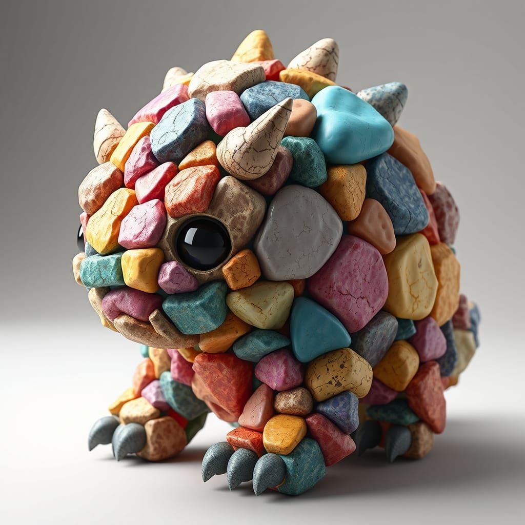 Vibrant Stone Patchwork Monster in Anime Style