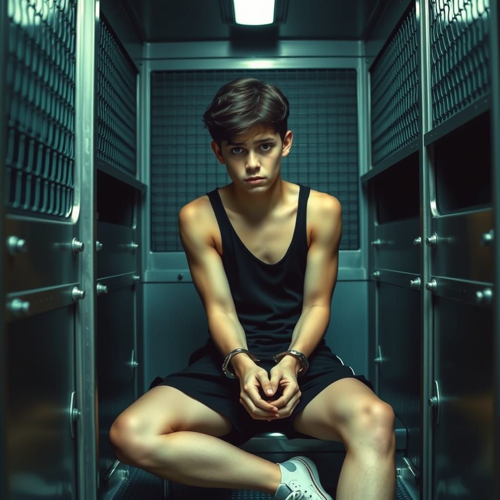 Vulnerable Prisoner in Dimly Lit Transport Van