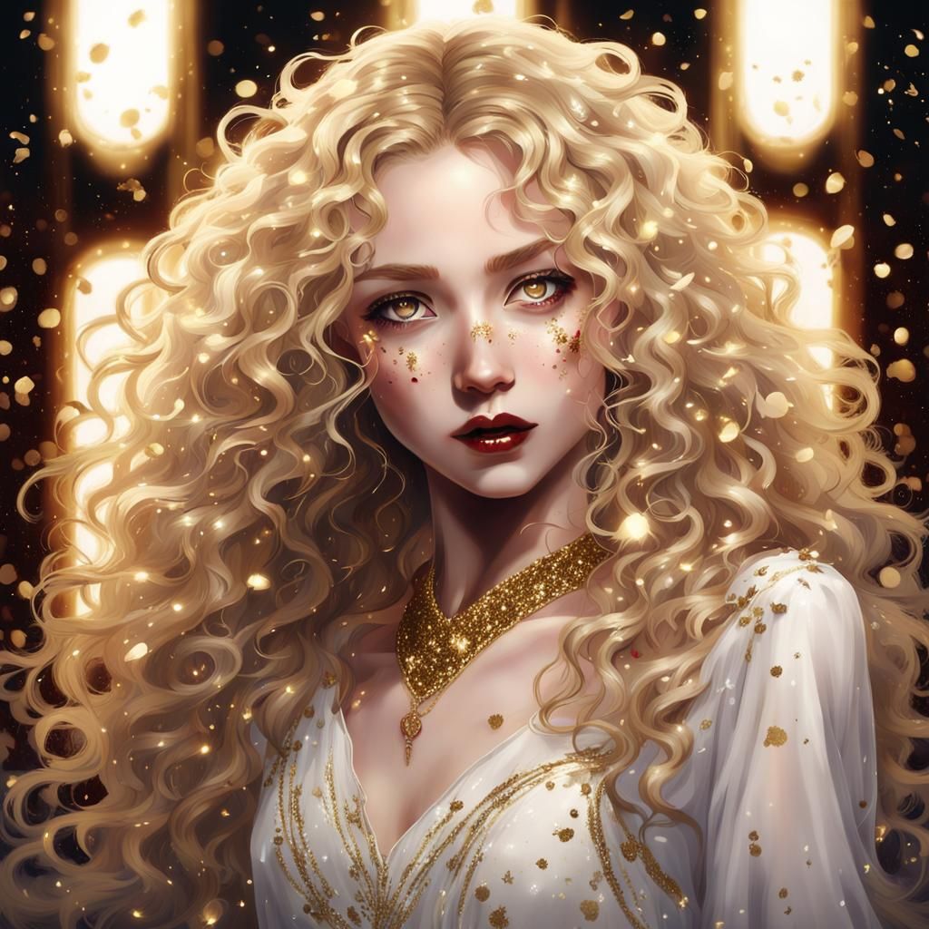 Anime Portrait of Woman with Gold Glitter Dress