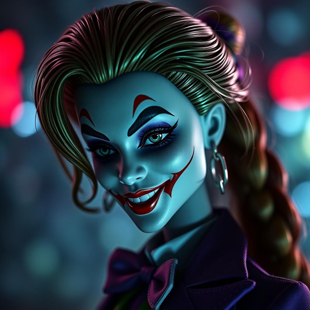Barbie as the Joker: Hyperrealistic Cinematic Portrayal