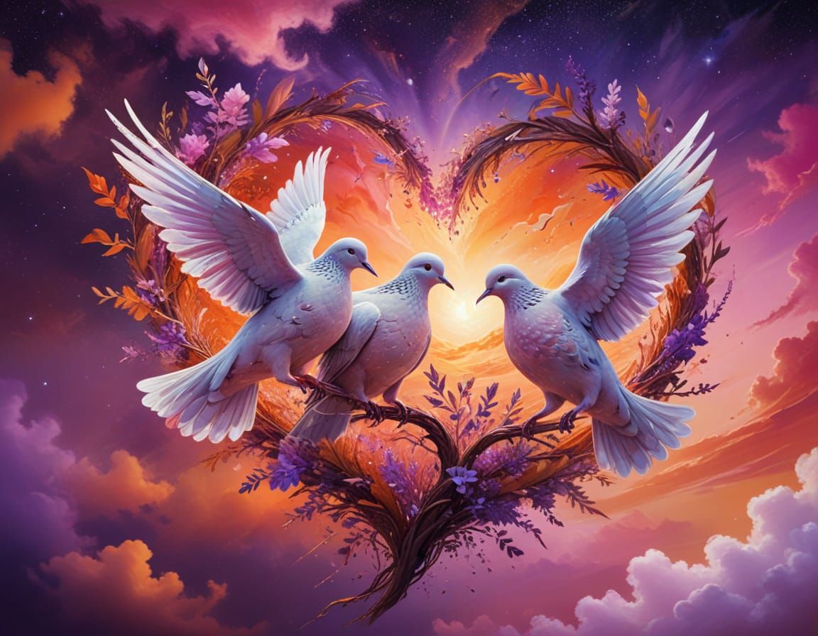 Peaceful Doves in Celestial Harmony