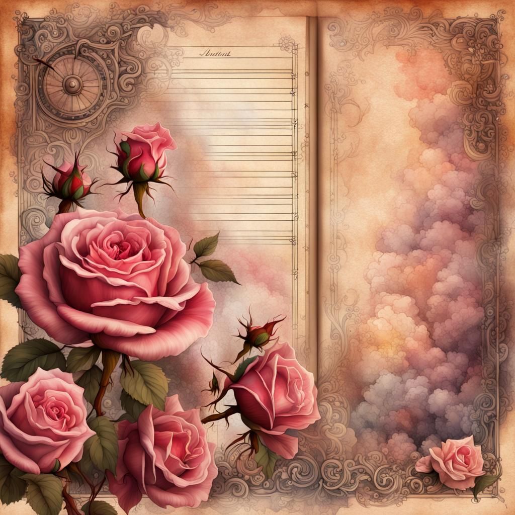 Steampunk Roses with Dewdrops and Watercolor Filter
