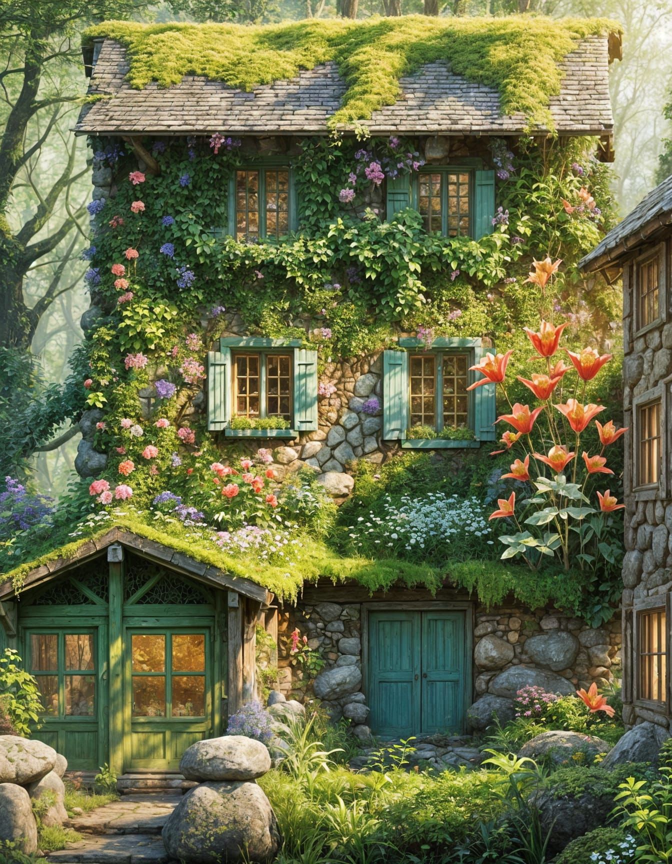 Enchanted Forest Cottages with Exotic Animals in Spring