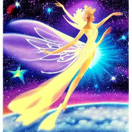 Celestial Fairy Dancing on a Planet in Space