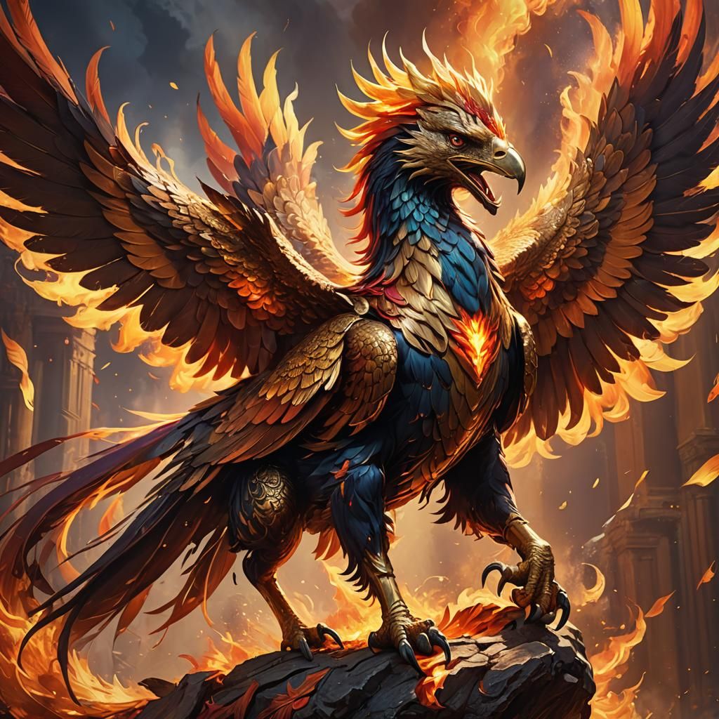 King Rides Fiery Phoenix: Fantasy Concept Art