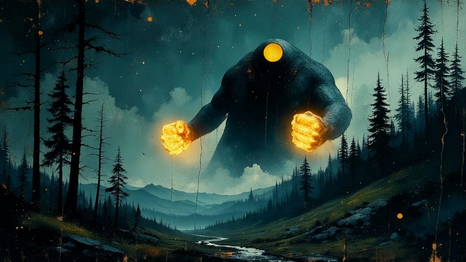 Giant Horror Demon with Tentacles in Night Sky