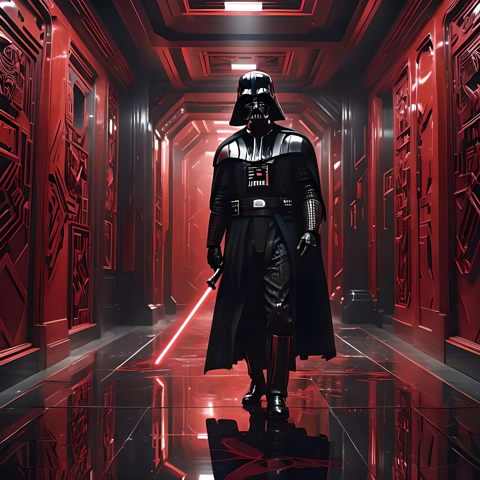 Darth Vader in Red Hallway Reflection