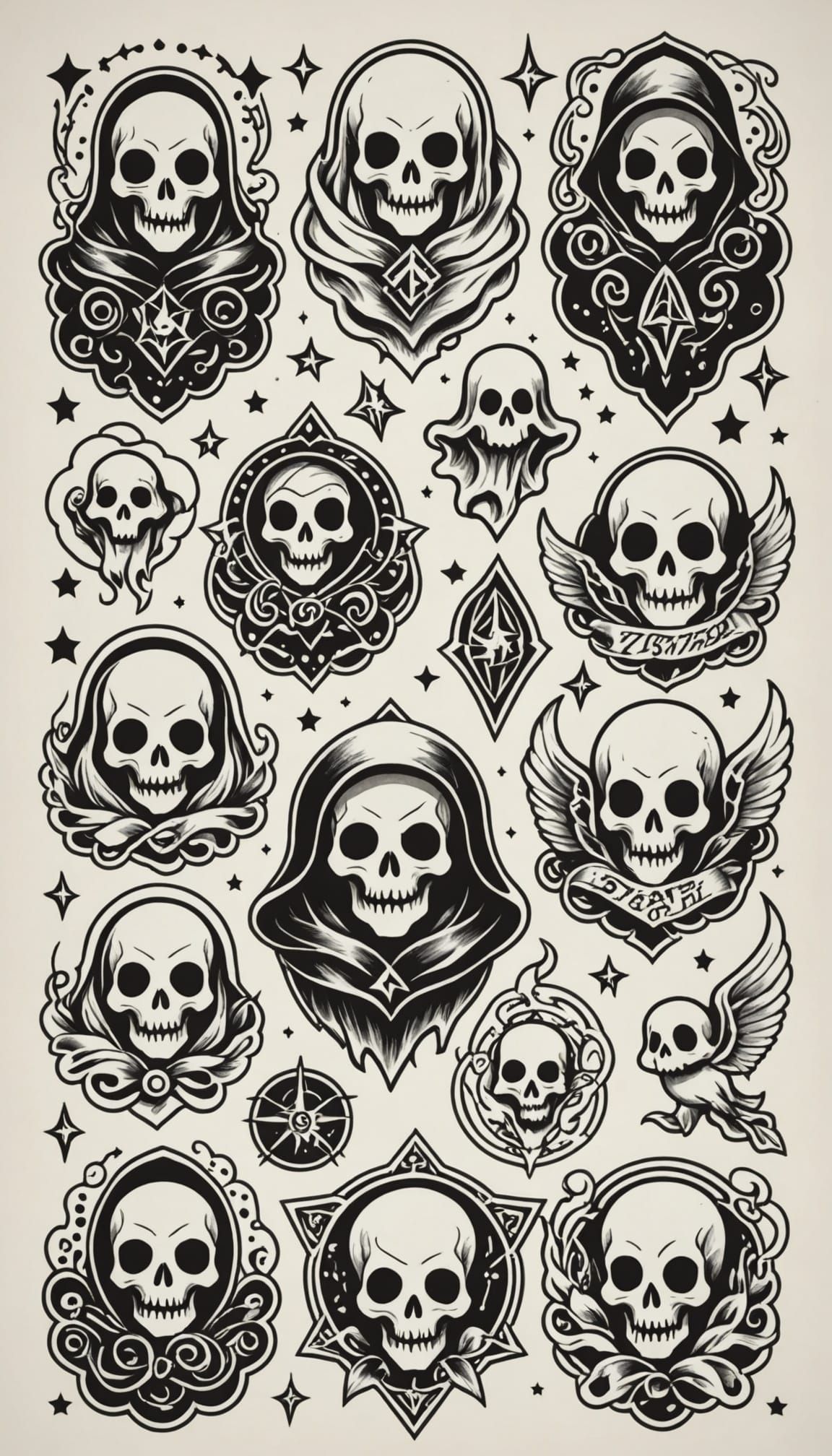 Small Ghost Themed Line Art Tattoo Designs