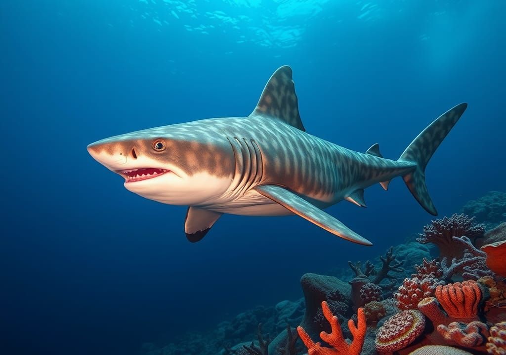 Coral Reef Shark Swimming in Deep Ocean