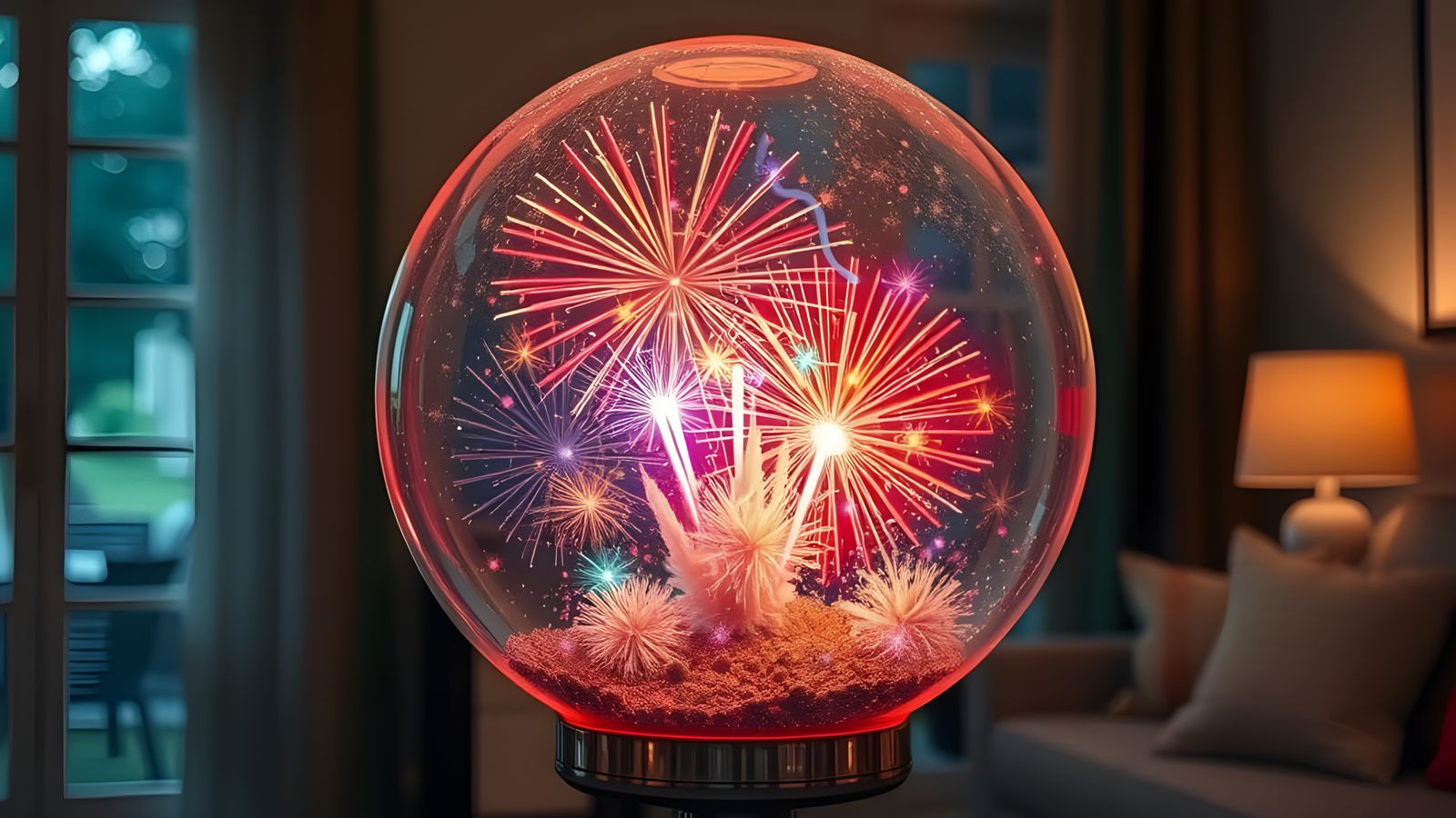 Glass Lamp with Firework Display in Graffiti Art Style