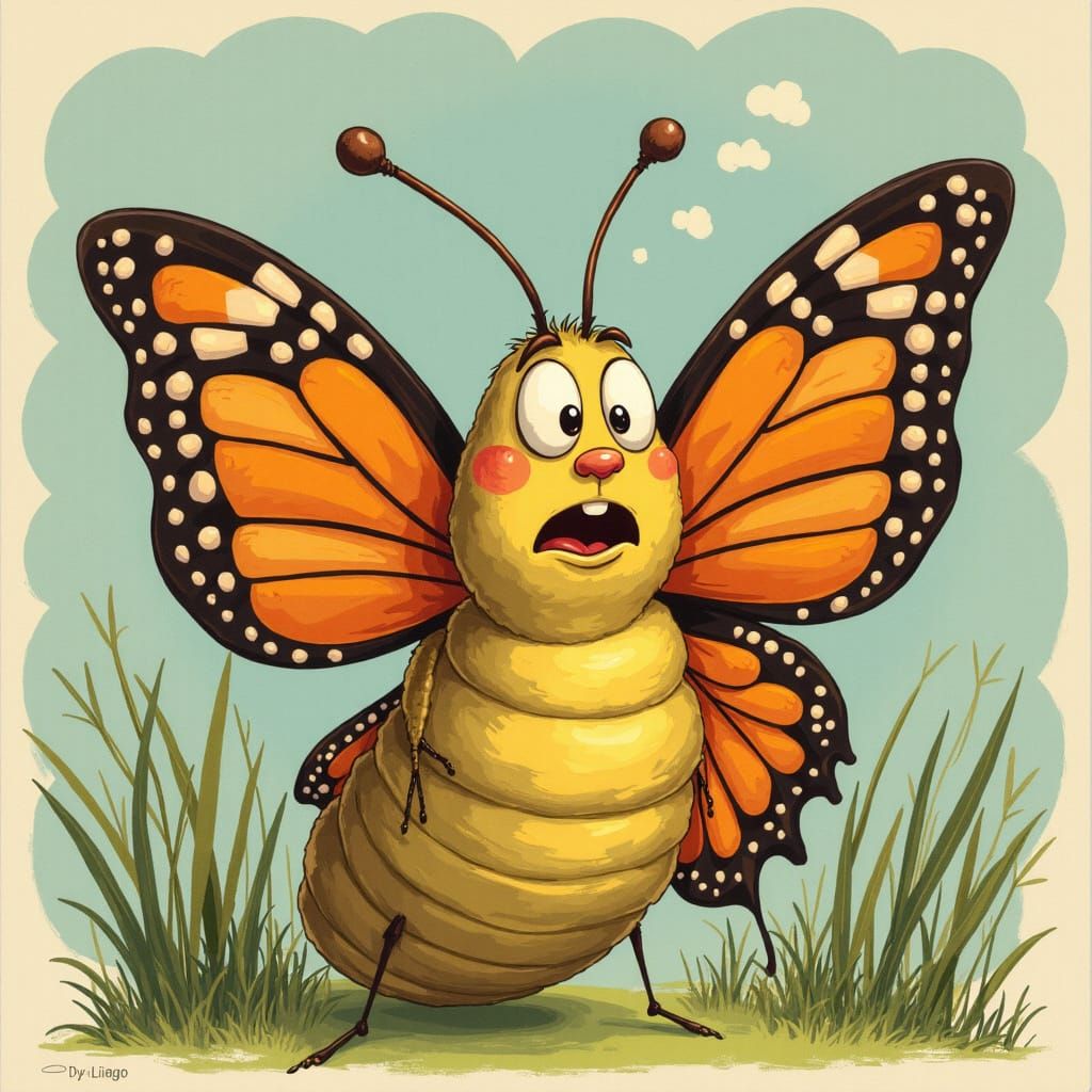 Confused Butterfly Emerges: 1950s Cartoon Style