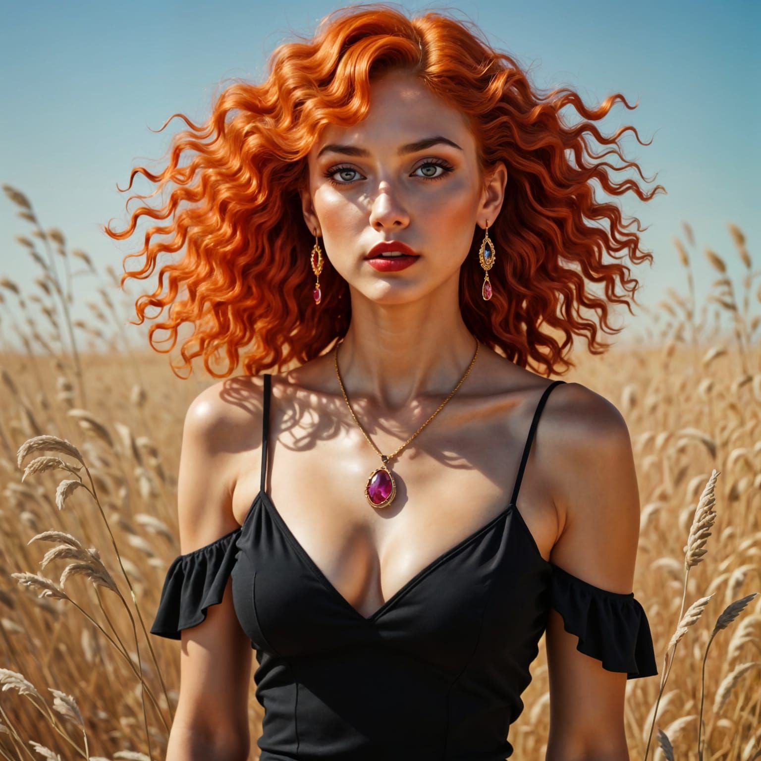 Slender Redhead in a Wheat Field of Dreams