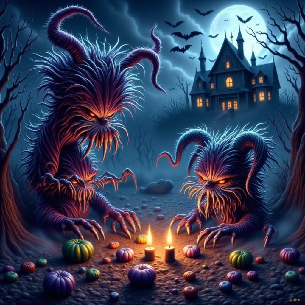 Twisted Halloween Creatures & Haunted House Digital Matte Pa...