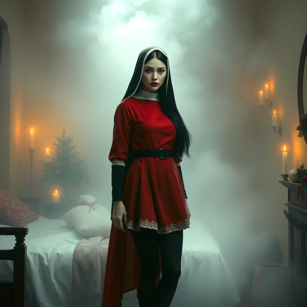 Enigmatic Inuit Nun in Crimson Habit