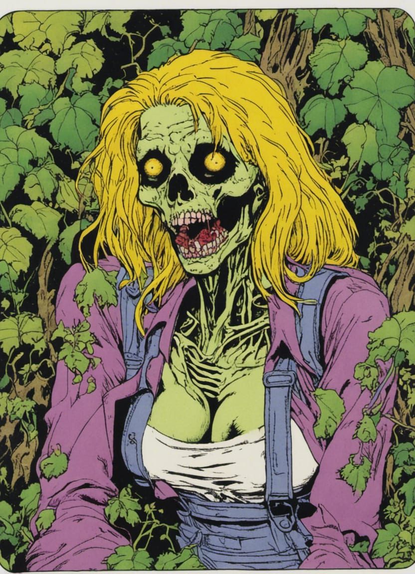 Zombie Woman in Overgrown Violet Garden