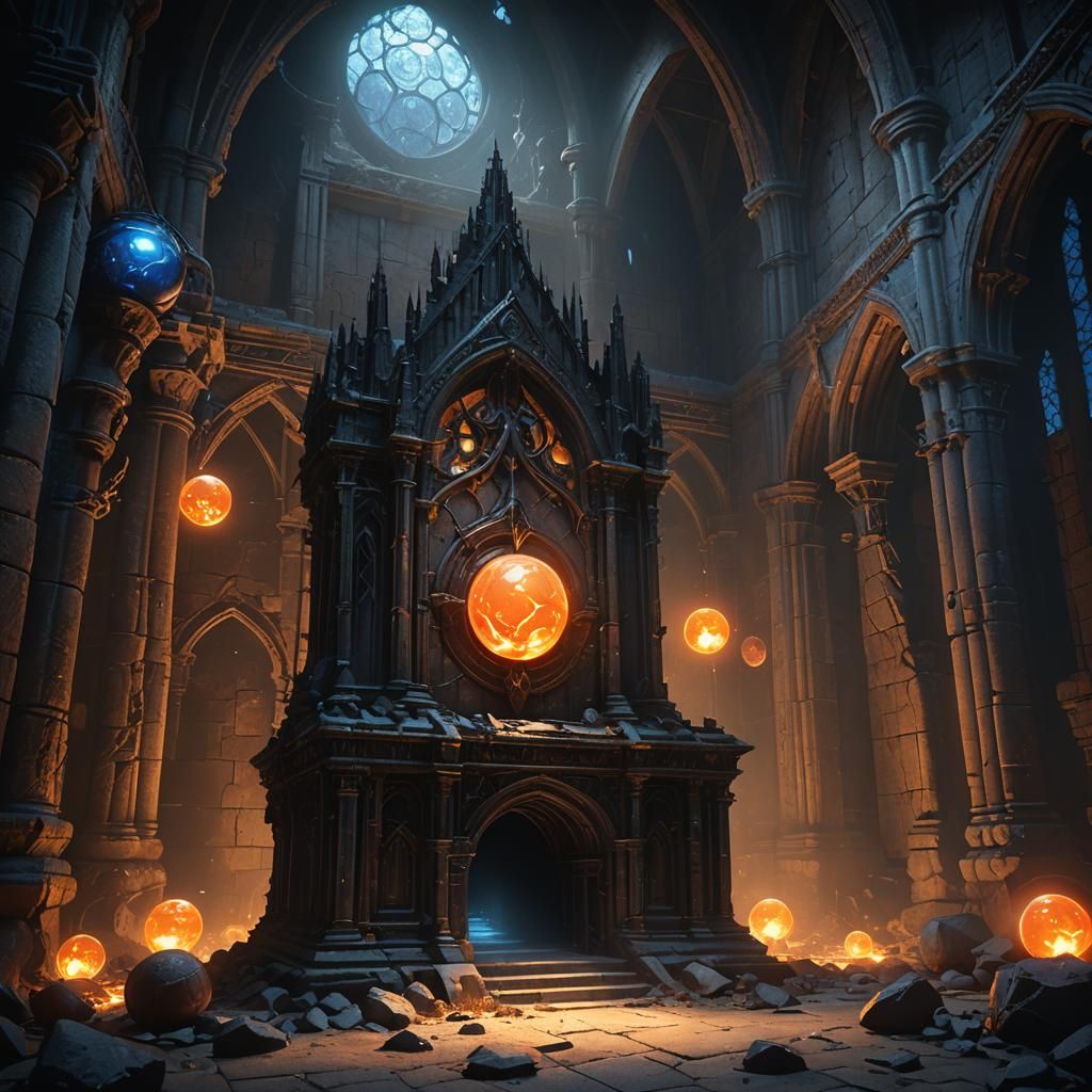 Soul Fragments in Gothic Chamber: Dark Fantasy Art