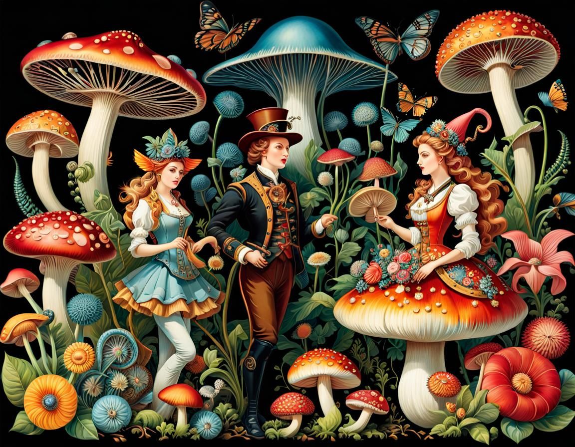 Steampunk Elves Harvesting Magic in a Garden