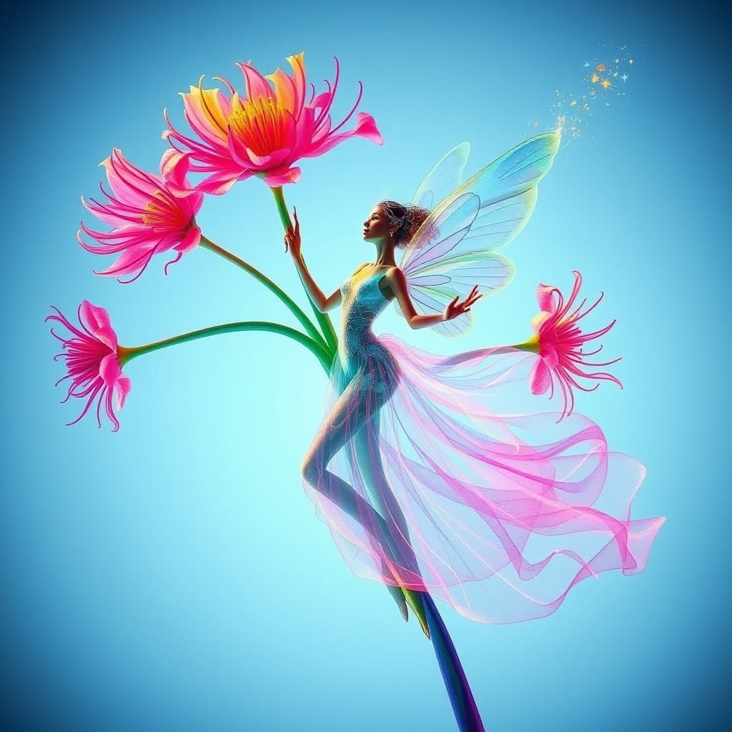 Rainbow Allium Fairy in X-Ray Art Nouveau Style