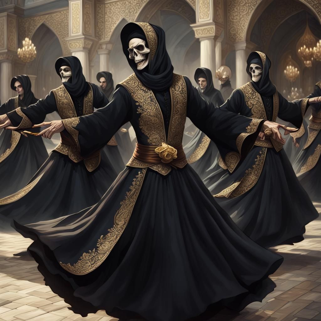 Dervishes Dance with Scimitars in Dark Fantasy Art