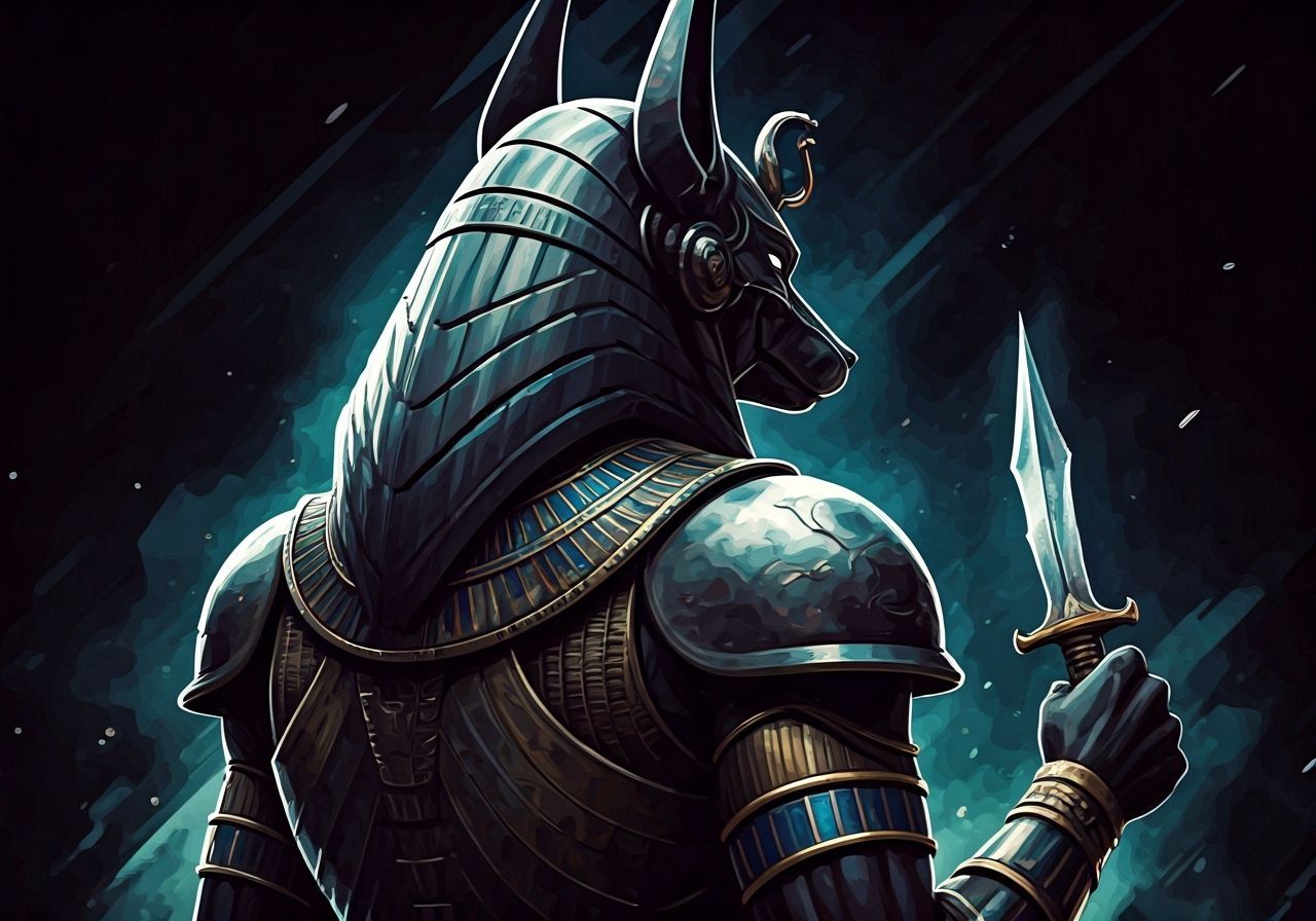 Anubis in Dystopian Future with Ceremonial Dagger