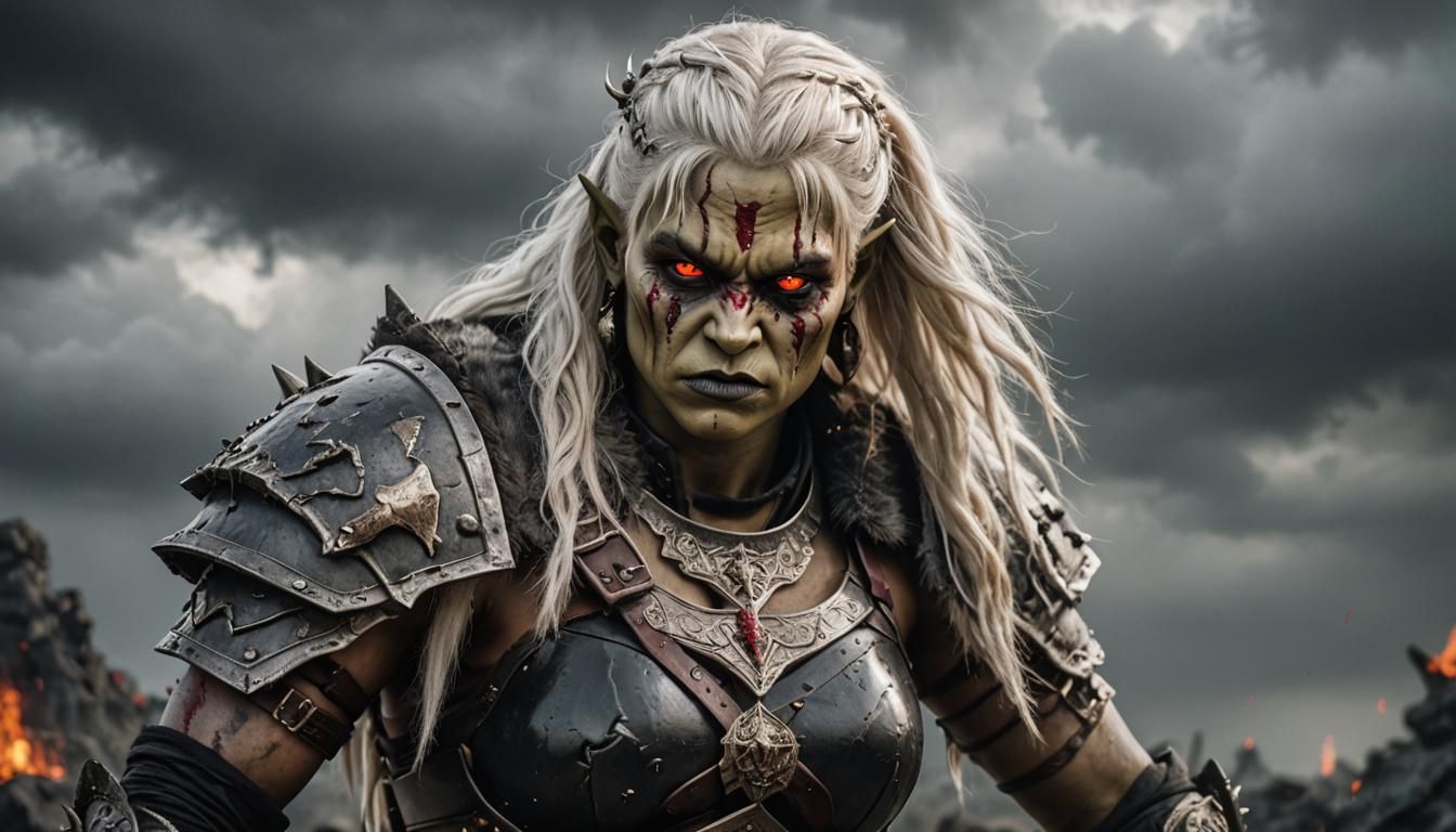 Golden Orc Barbarian with Red Eyes