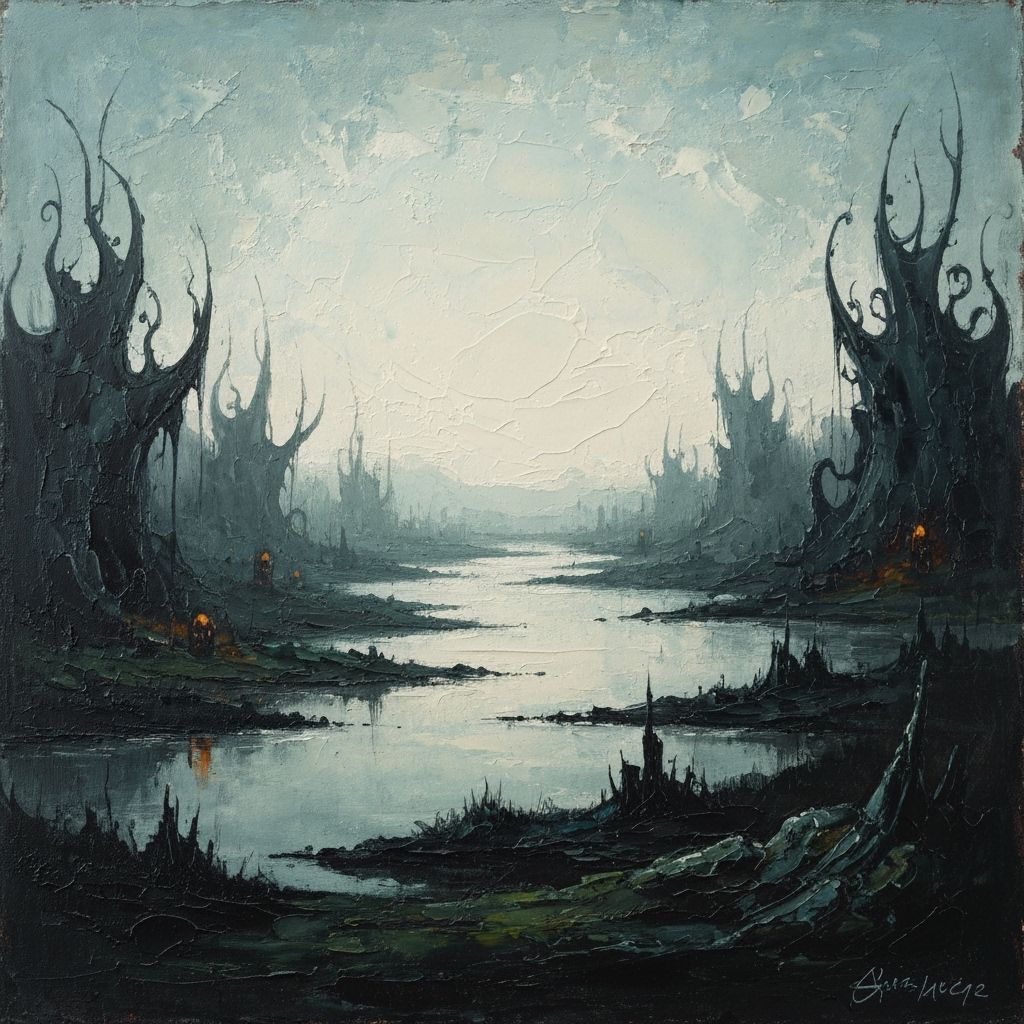 Ominous Landscape in Gouache and Watercolor Style