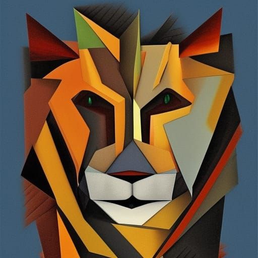 Abstract Cubist Paper Lion in Euclidean Style