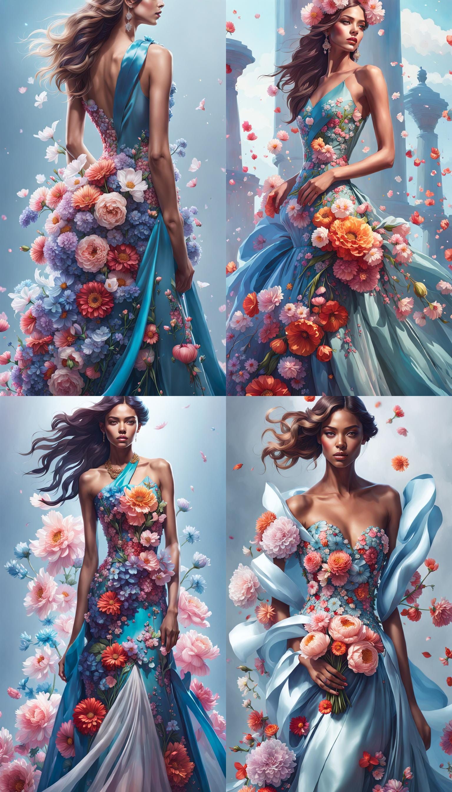 Floral Dress on High Fashion Model, Hyperdetailed Art