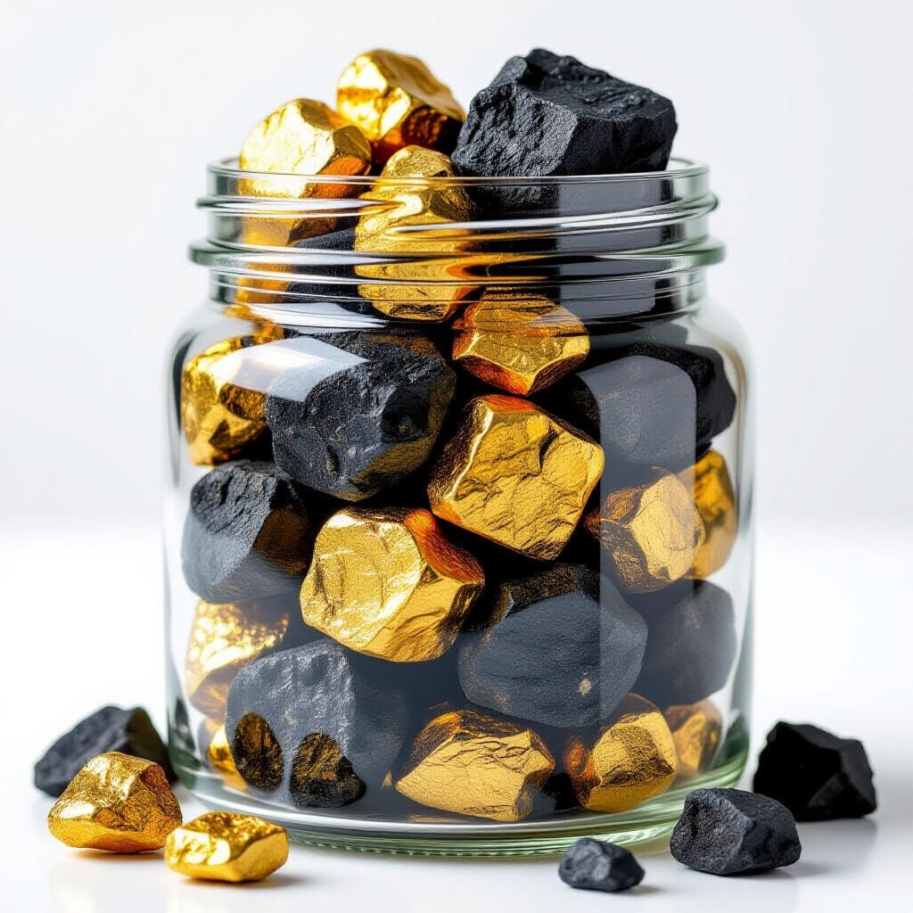 Jar Filled With Gold and Coal