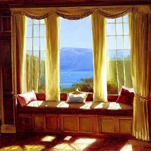 Enchanting Castle Window Seat Book Nook Oil Painting