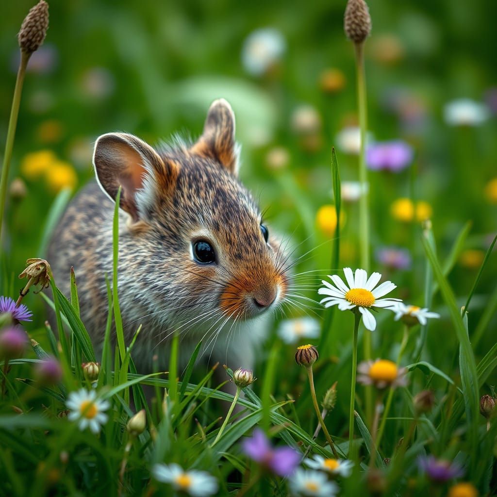 Vole in Serene Spring Meadow Scene