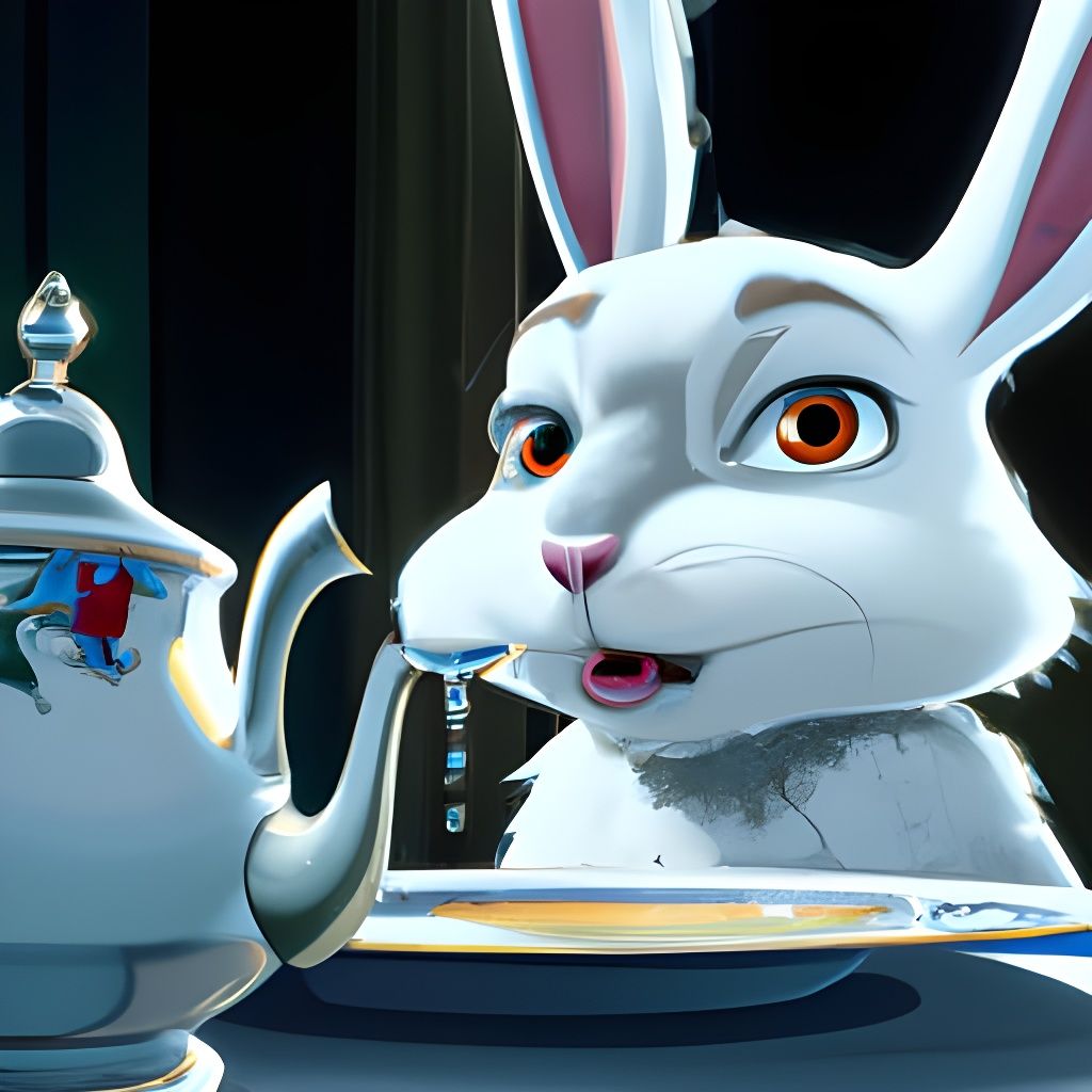 White Rabbit Tea Party in 3D Comic Style