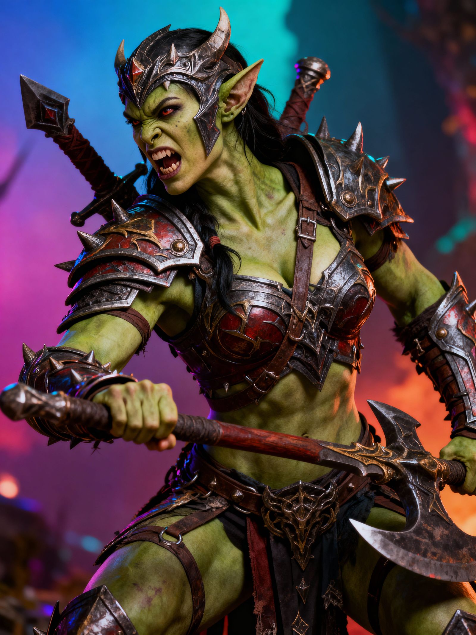 Hyperrealistic Orc Warrior Princess in Dramatic Pose
