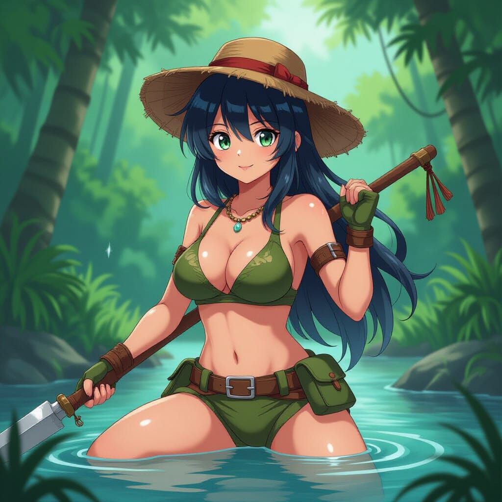 Anime Jungle Survivor in Cel-Shaded Style