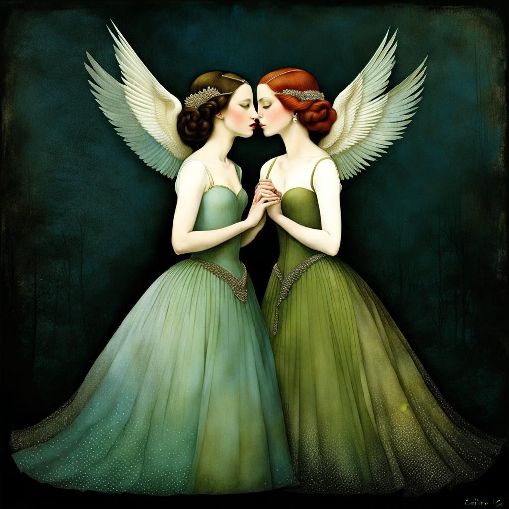 Sapphic Embrace: Surrealist-Inspired Art