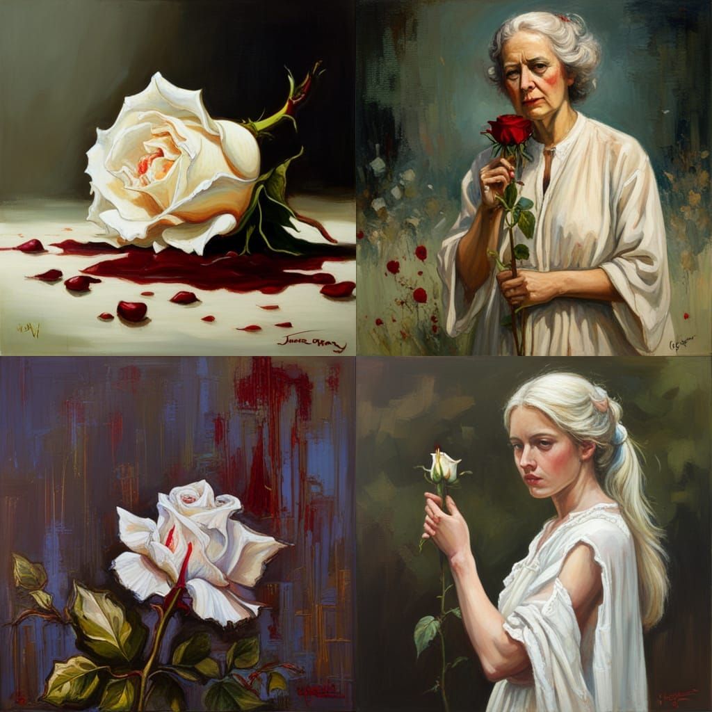 Bloody White Rose Oil Painting