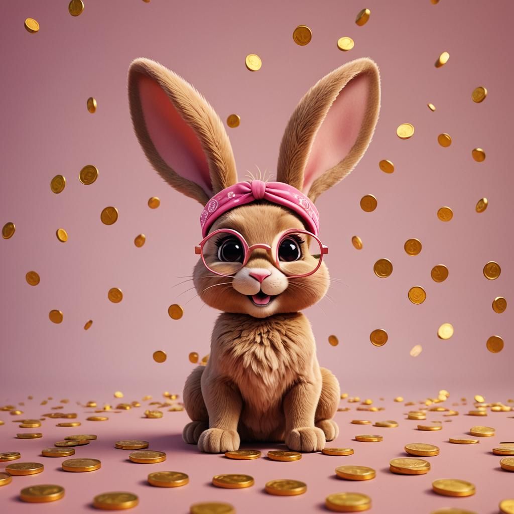 Smiling Cinnamon Bunny with Pink Glasses in 3D