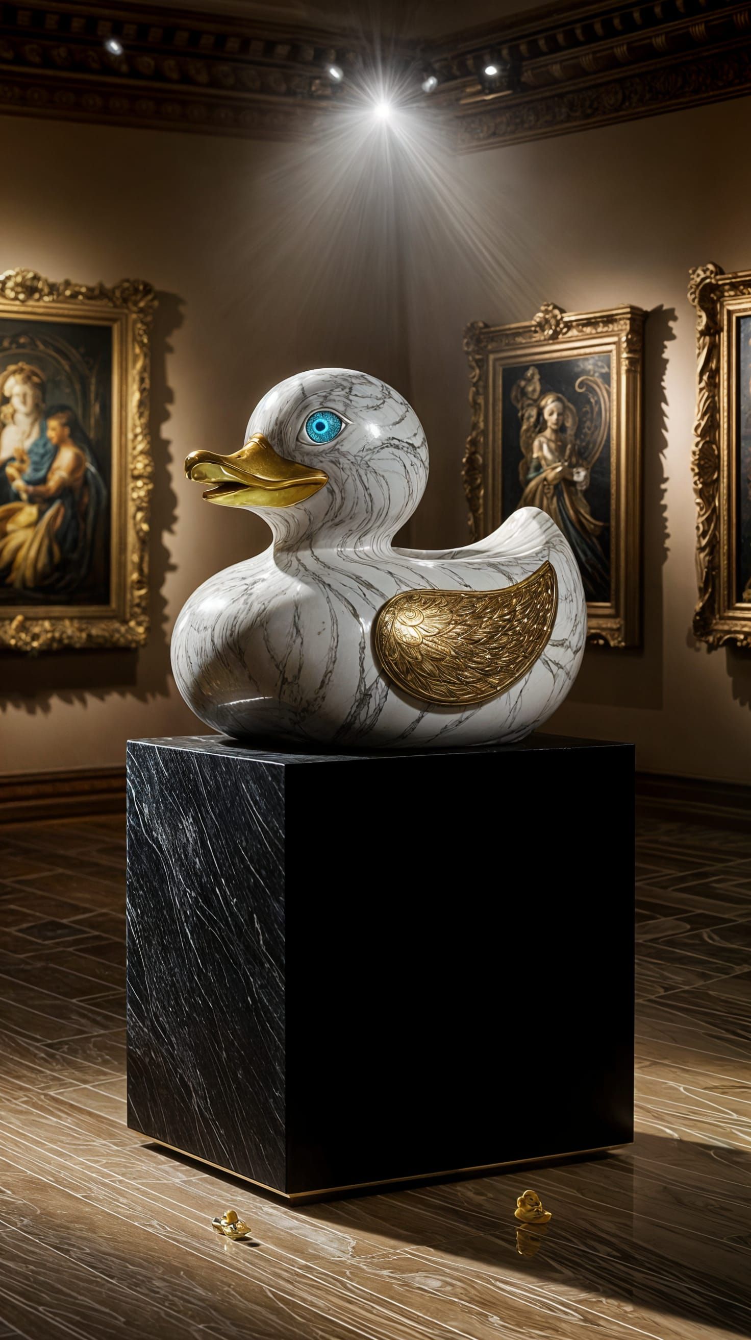 Luxurious Marble Rubber Duck Sculpture in Renaissance Style