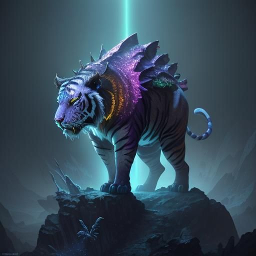 Astral Tiger and Sabertooth Yak in Crystal Forest