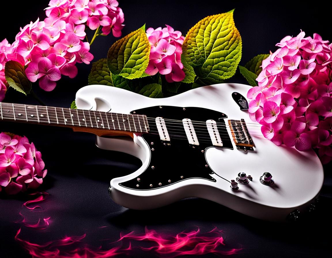 Flaming Electric Guitar with Hydrangeas