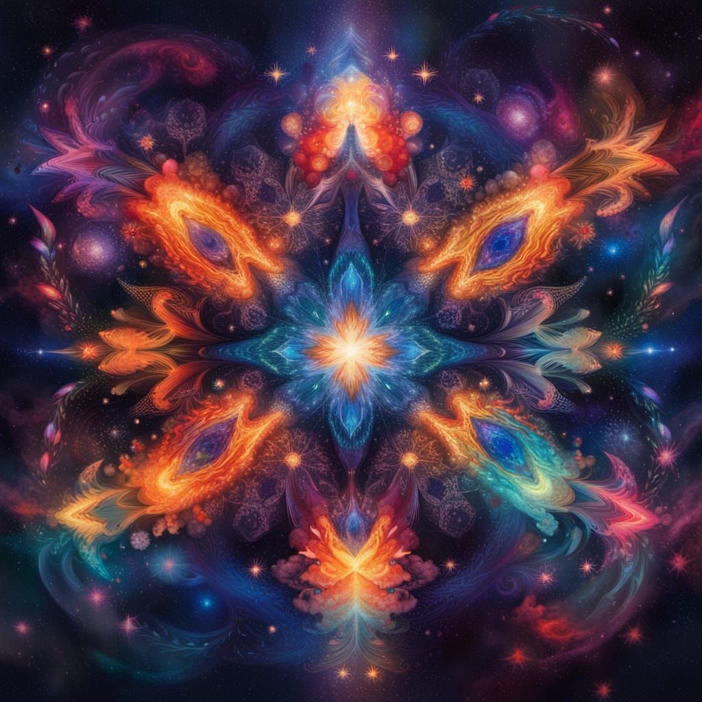 Celestial Kaleidoscope of Galaxies and Nebulae in Splash Art