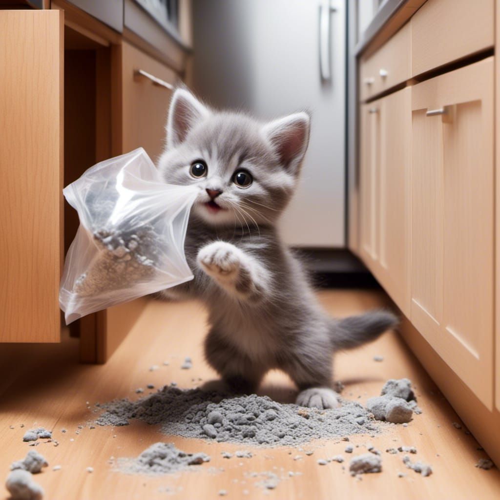 Cute Kitten Collecting Dust Bunnies